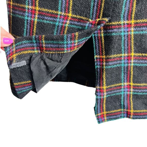Vintage 70s Black Red Yellow Plaid Wool Skirt Pleated 2 Ports Trademark Designs - Picture 3 of 8